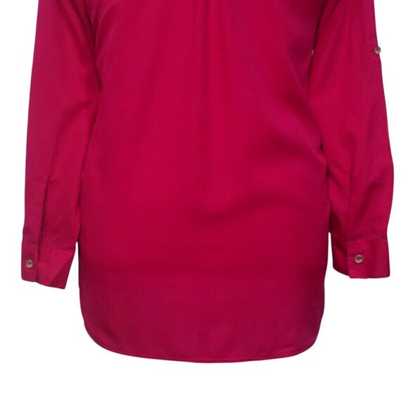 Womens Silky Shirt Reddish Pink Blouse Button Up Casual Dressy Top Medium Work - Picture 7 of 7